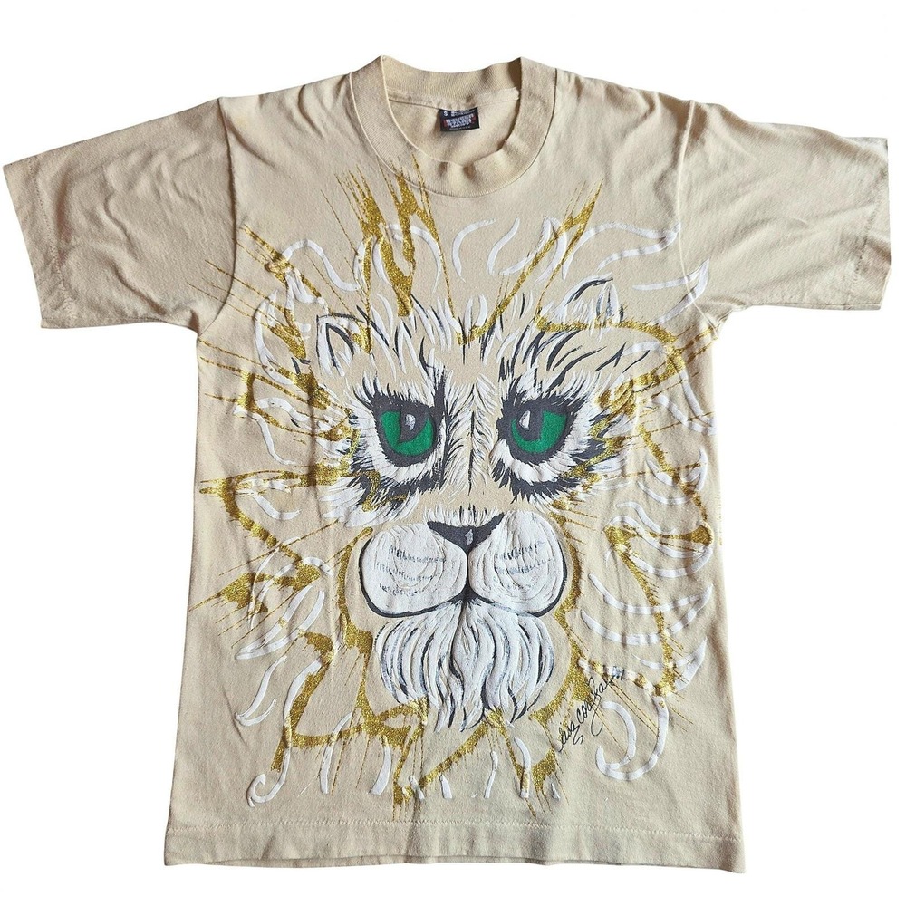 VTG 80s Hand Painted Lion Shirt Small Screen Stars Best Single Stitch Signed S